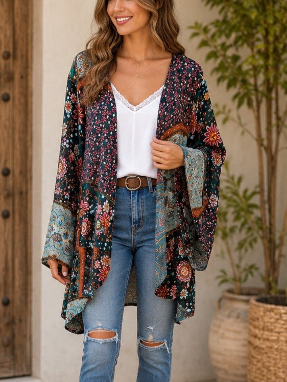 Earthbound Trading Co. Patchwork Boho Kimono Cardigan – Size M/L